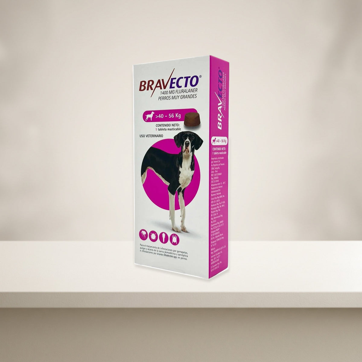 Bravecto Perro 40 a 56 kg - 1 tableta — empaque original en ambiente neutro