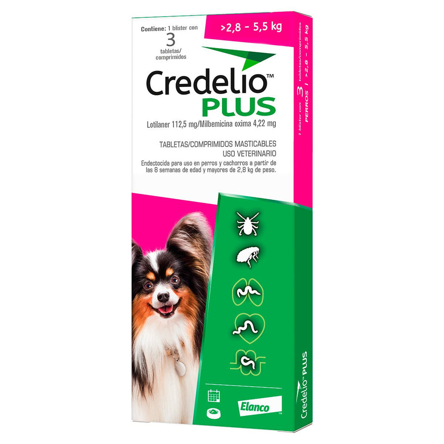 Credelio Plus para Perros X-Chico (2,8 - 5,5 kg) | 3 Tabletas Antiparasitarias y Antipulgas