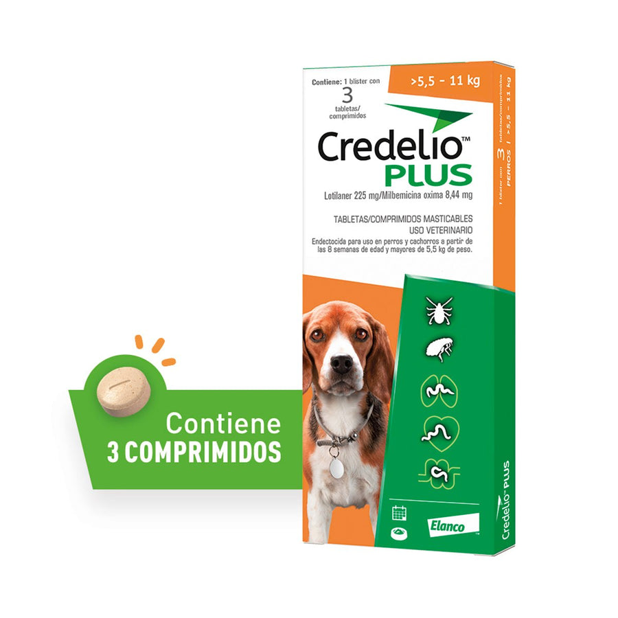 Credelio Plus para Perros X-Chico (5,5 - 11 kg) | 3 Tabletas Antiparasitarias y Antipulgas