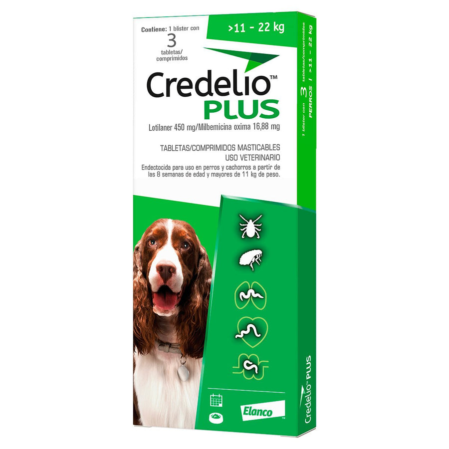 Credelio Plus para Perros X-Chico (11 - 22 kg) | 3 Tabletas Antiparasitarias y Antipulgas