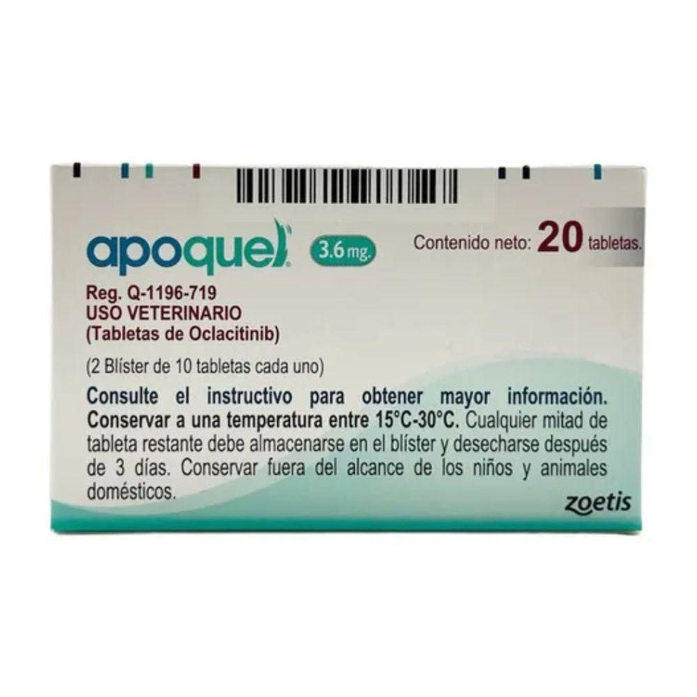 Foto de referencia: Zoetis Apoquel 3.6 mg Caja con 20 Tabletas