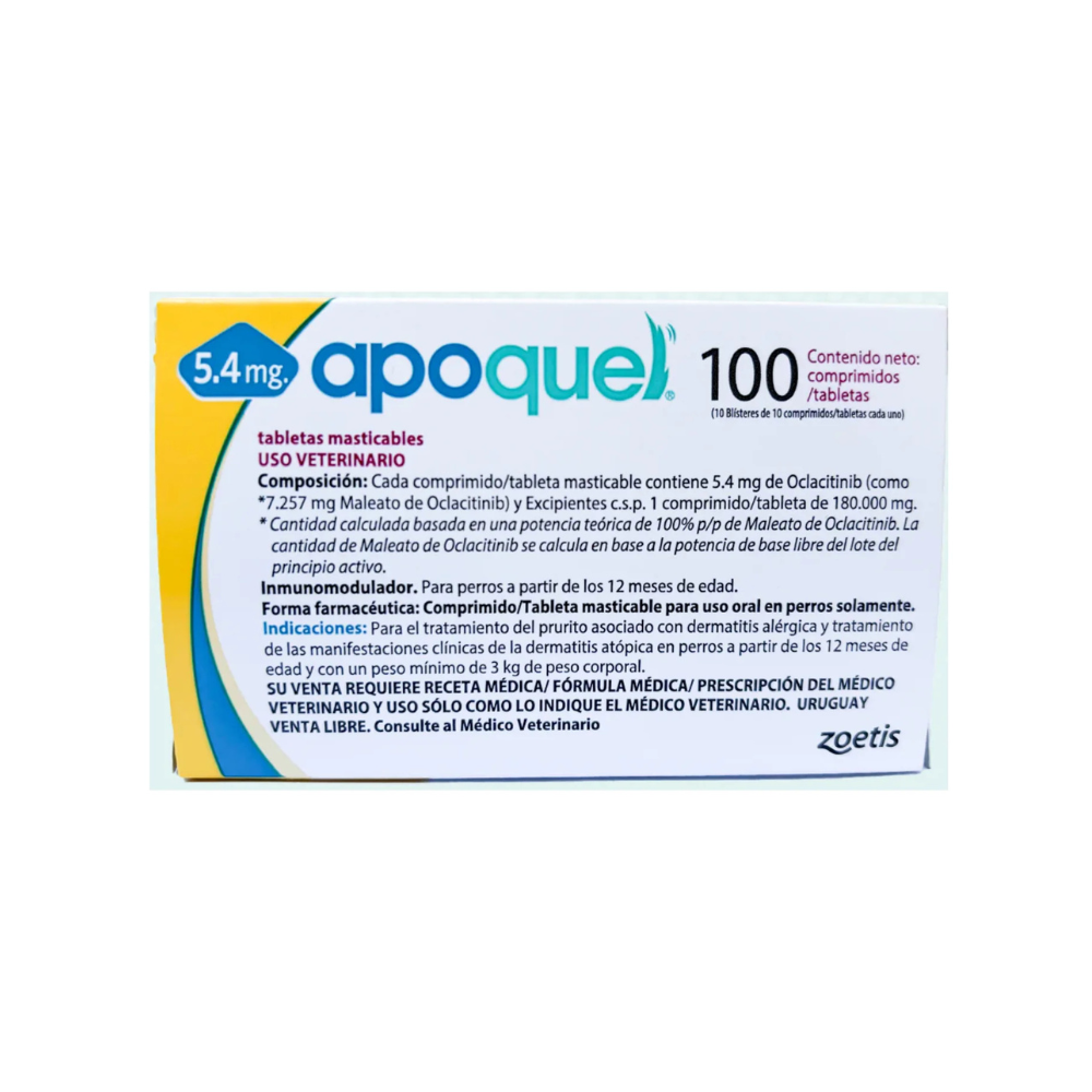 Foto de referencia: Zoetis Apoquel Masticable 5.4 mg Caja con 100 Tabletas