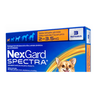 NexGard Spectra 3 Tabletas para Perros 2-3.5 Kg — acercamiento a la presentación y al rango de peso impreso