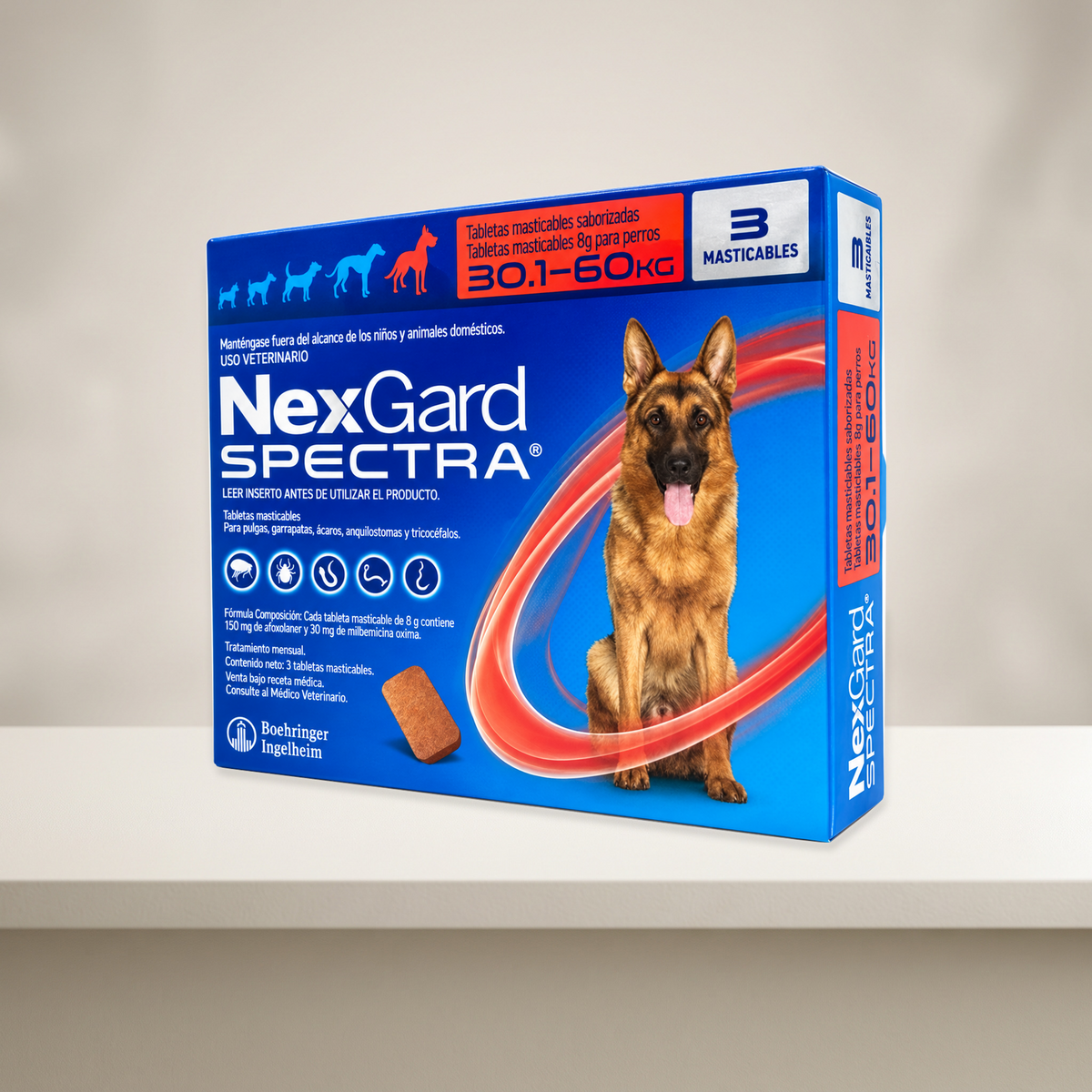 NexGard Spectra 3 Tabletas para Perros 30.1-60 Kg — presentación completa en ambiente neutro