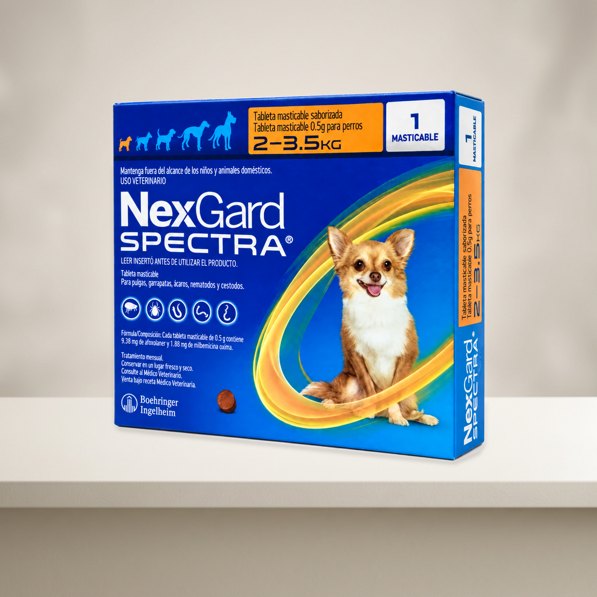 NexGard Spectra 1 Tableta para Perros 2-3.5 Kg — presentación completa en ambiente neutro