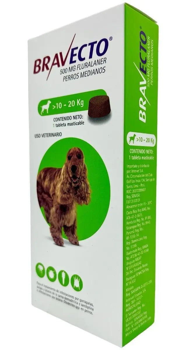 Bravecto Perro 10 a 20 kg 500 mg - 1 tableta