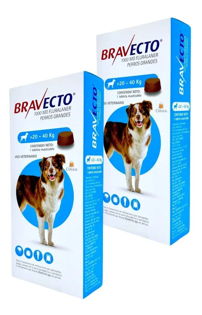 Bravecto Perro 20 a 40 kg - paquete 2 tabletas