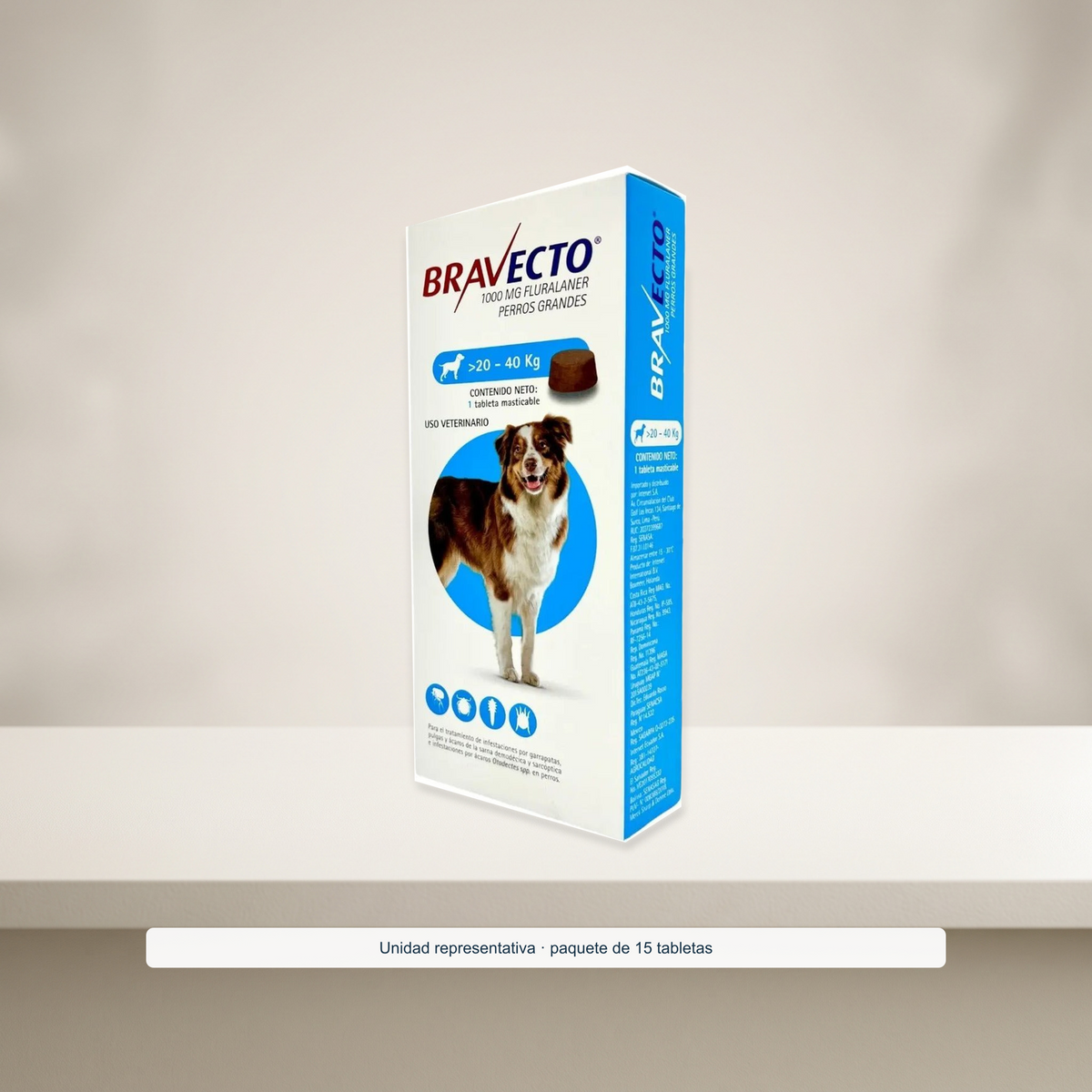 Bravecto Perro 20 a 40 kg 1000 mg - 15 piezas — unidad representativa del paquete en ambiente neutro