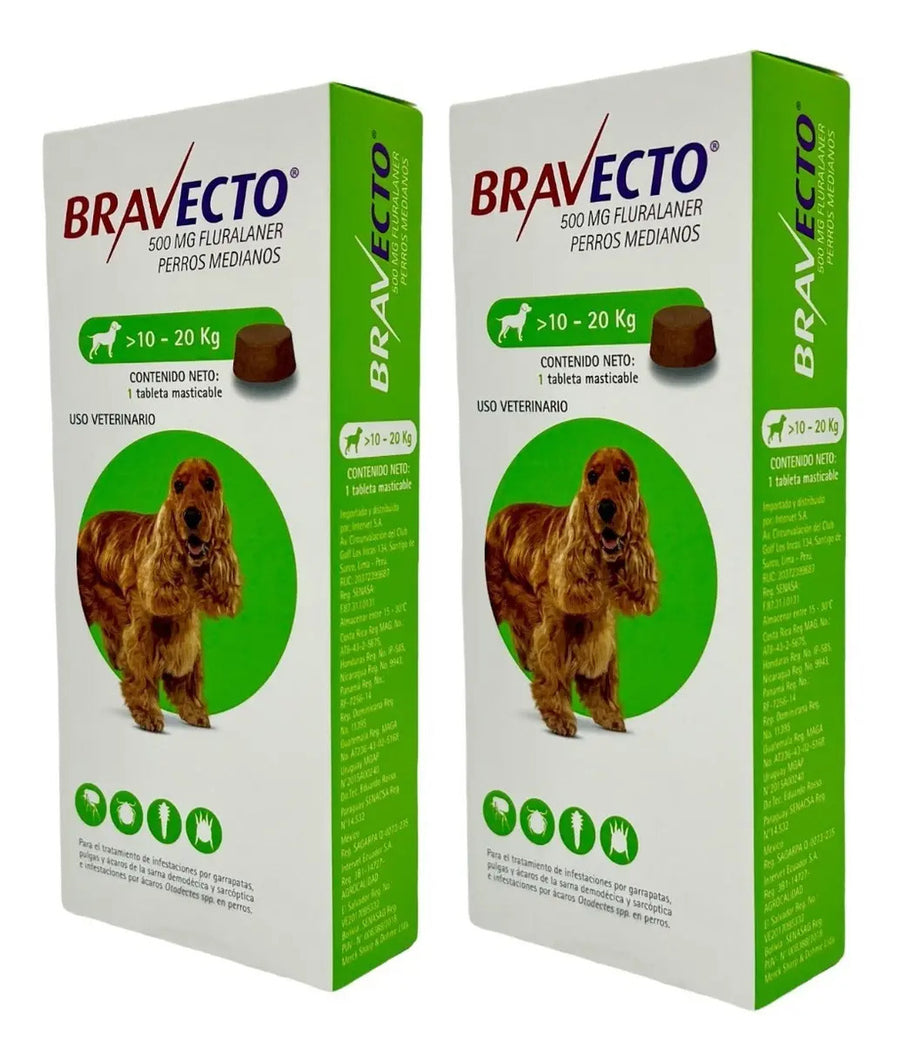 Bravecto Perro 10 a 20 kg 500 mg - 2 tabletas