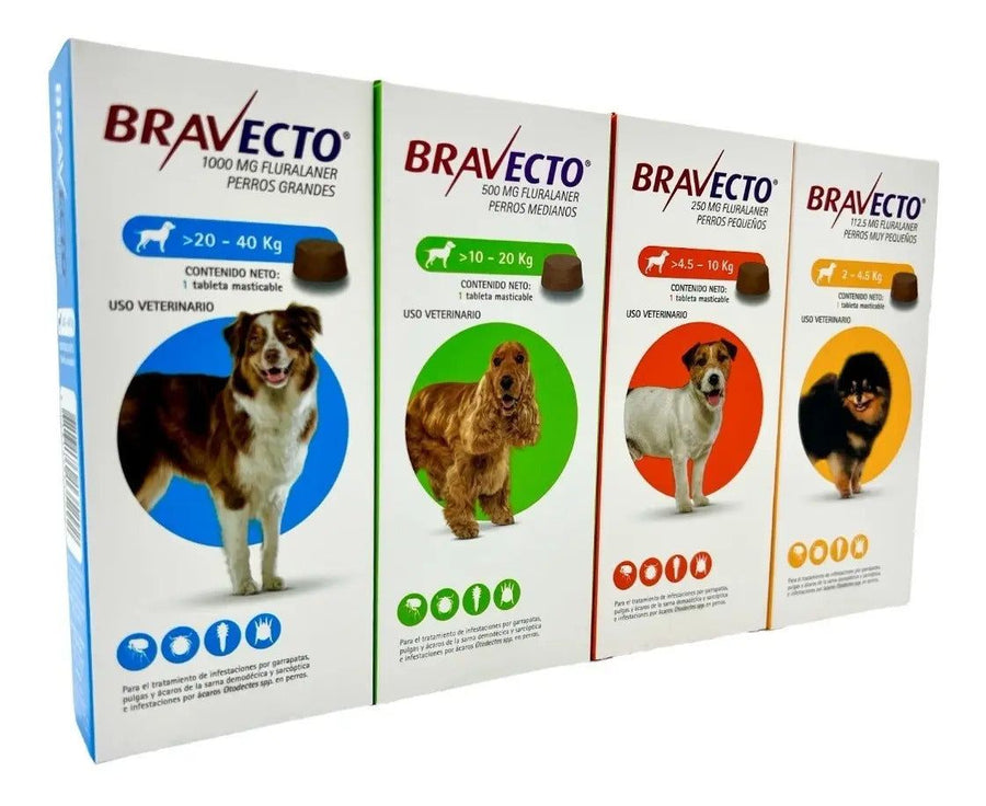 Bravecto Perro - paquete 4 tabletas talla a elegir