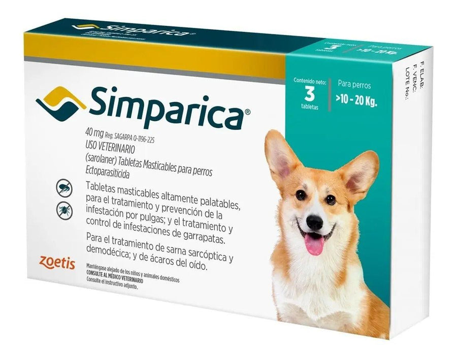 Simparica Perro 10 a 20 kg - 3 tabletas
