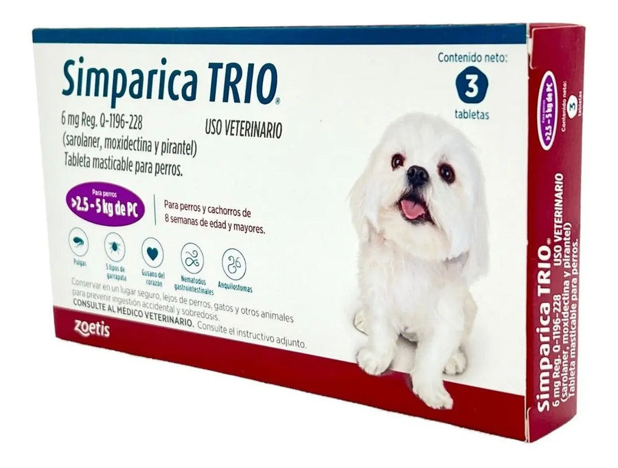 Simparica Trio 3 Tabletas para Perros 2.5-5 Kg