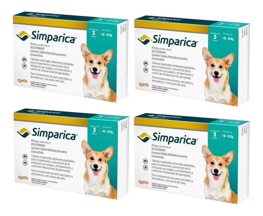 Simparica Perro 10 a 20 kg 40 mg - paquete 12 tabletas