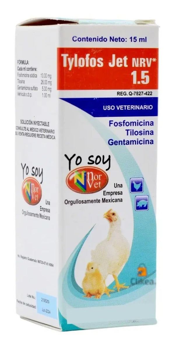Tylofos Jet NRV Norvet Tilosina Gentamicina Aves y Porcinos 15 ml