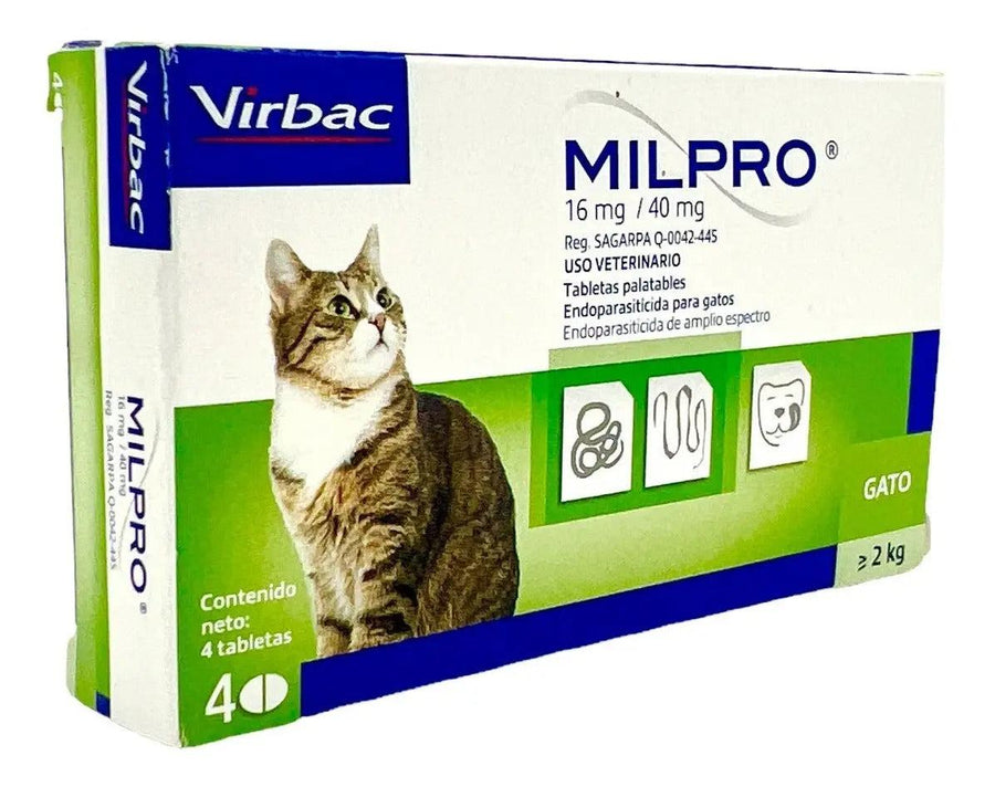Milpro Virbac Felino Desparasitante Gatos mayores 2 kg - 4 tabletas