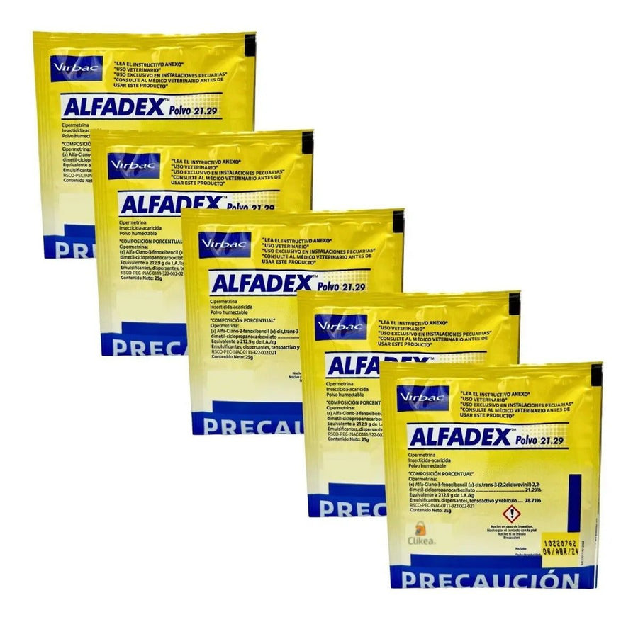 Virbac Alfadex Polvo Control de Plagas 25 g - Paquete 5