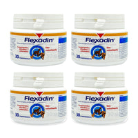 Flexadin Vetoquinol — 4 frascos completos de 30 comprimidos sobre fondo blanco