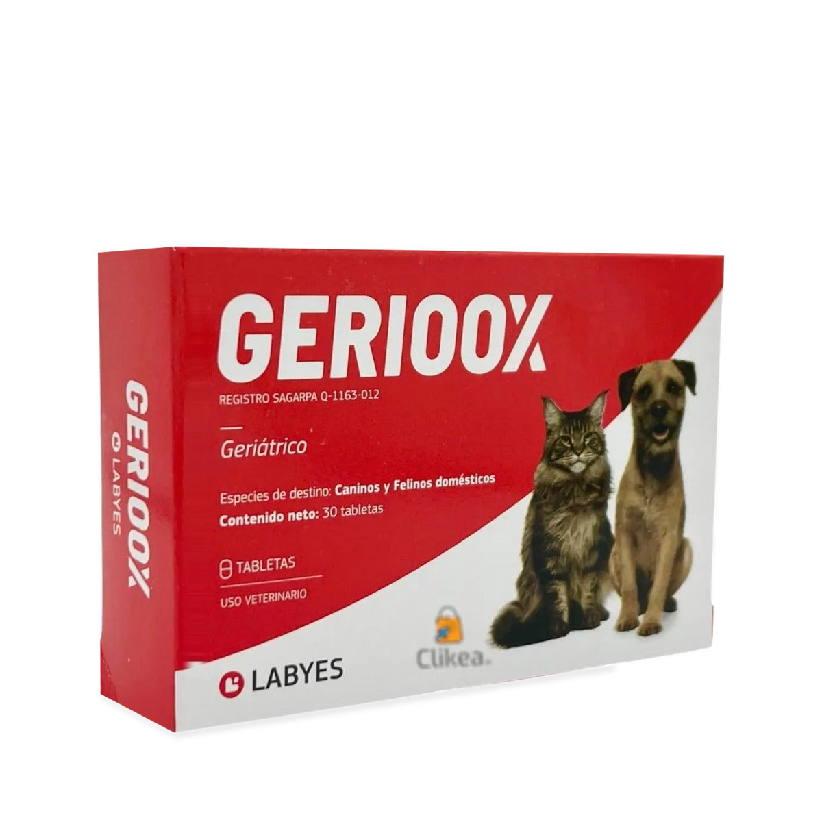 Labyes Gerioox Suplemento Geriatrico 30 Tabletas Perro y Gato — presentación completa sobre fondo blanco