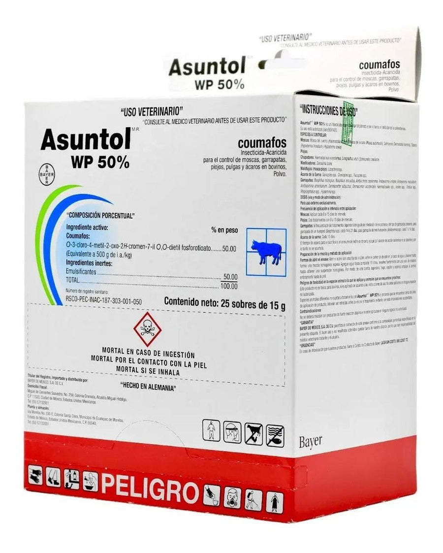 Asuntol WP 50% Control de Garrapatas Bovinos 25 Sobres