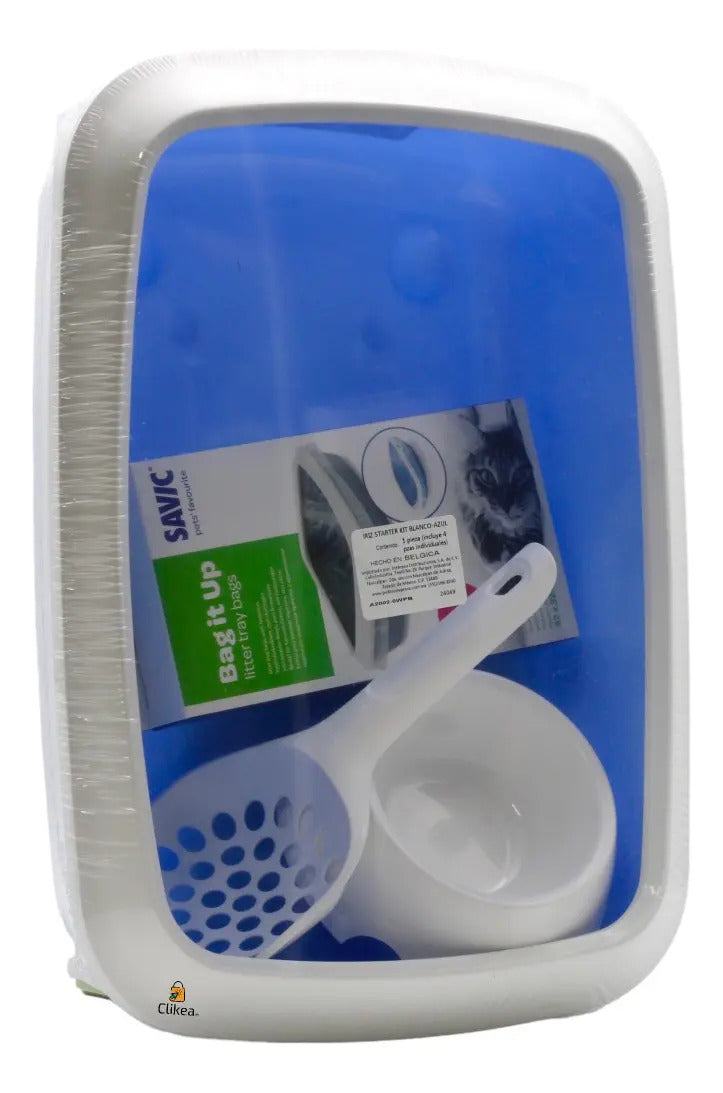 Savic Iriz Kit Arenero para Gato Azul con Comedero y Palita