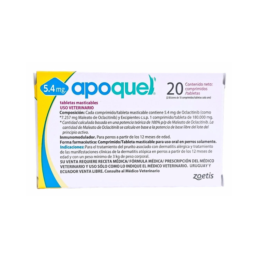Foto de referencia: Zoetis Apoquel Masticable 5.4 mg Caja con 20 Tabletas