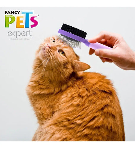 Cepillo Doble Para Gato Pelo Medio Y Largo Fancy Pets Expert Desenredador Y Alisador Con Doble Cara Para Grooming, Eliminación De Nudos, Pelo Suelto Y Brillo En El Pelaje Felino Morado