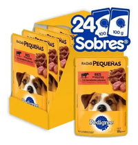 Pedigree - Sobres Para Perro, Raza Pequeña, Sabor Res En Filetes, Con Ingredientes Naturales, Proteínas Y Fibra, 24 Sobres, 100g C/u