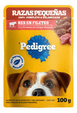 Pedigree - Sobres Para Perro, Raza Pequeña, Sabor Res En Filetes, Con Ingredientes Naturales, Proteínas Y Fibra, 24 Sobres, 100g C/u