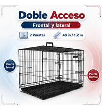 Jaula Metalica Plegable Para Mascota 48 In 2 Puertas Para Perros De 42 A 50 Kg Base Metálica Removible Bandeja Plástica Extraíble Y Agarradera Negro