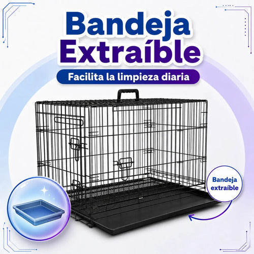 Jaula Metálica Plegable Fancy Pets Para Perro 1 M 42 In 2 Puertas Para Perros De 33 A 41 Kg Base Metálica Removible, Bandeja Plástica Extraíble Y Agarradera