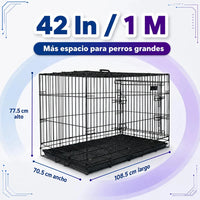 Jaula Metálica Plegable Fancy Pets Para Perro 1 M 42 In 2 Puertas Para Perros De 33 A 41 Kg Base Metálica Removible, Bandeja Plástica Extraíble Y Agarradera