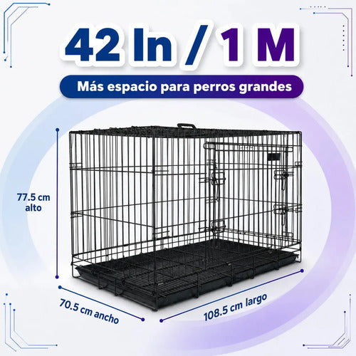 Jaula Metálica Plegable Fancy Pets Para Perro 1 M 42 In 2 Puertas Para Perros De 33 A 41 Kg Base Metálica Removible, Bandeja Plástica Extraíble Y Agarradera