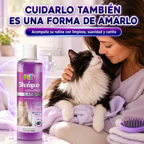 Shampoo Para Gato Essentials Fancy Pets 250 Ml, Limpieza Profunda Para Todo Tipo De Pelo, Suaviza, Hidrata, Ayuda Al Cepillado Y Deja Aroma A Mora Azul