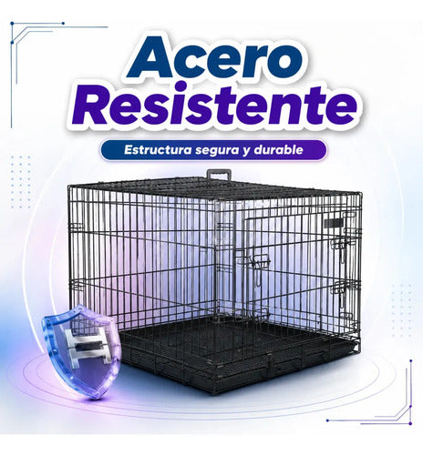 Jaula Metálica Plegable Fancy Pets Para Perro 1 M 42 In 2 Puertas Para Perros De 33 A 41 Kg Base Metálica Removible, Bandeja Plástica Extraíble Y Agarradera