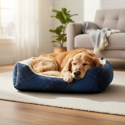 Cama Dmc Cozy Pet Extra Comfort Para Mascotas Con Estampado Azul Marino Azul/plata