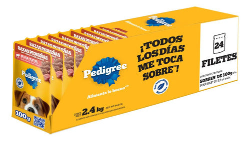 Pedigree - Sobres Para Perro, Raza Pequeña, Sabor Res En Filetes, Con Ingredientes Naturales, Proteínas Y Fibra, 24 Sobres, 100g C/u