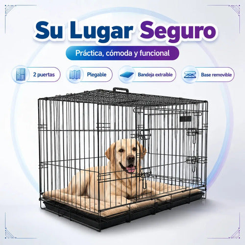 Jaula Metálica Plegable Fancy Pets Para Perro 1 M 42 In 2 Puertas Para Perros De 33 A 41 Kg Base Metálica Removible, Bandeja Plástica Extraíble Y Agarradera