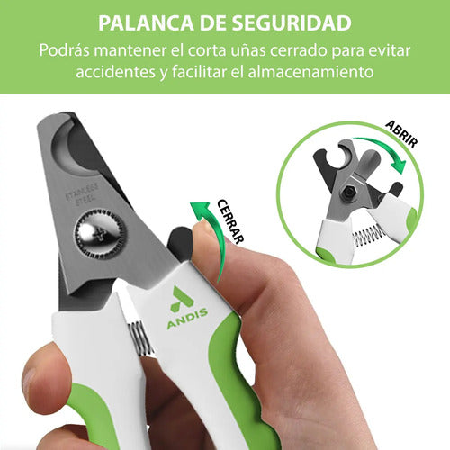 Corta Uñas Para Mascotas Premium Andis Ideal Para Perros Gatos Y Aves Acero Inoxidable - Seguro Y Profesional Para Tus Mascotas Verde Lima Mediano