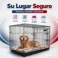 Jaula Metalica Plegable Para Mascota 48 In 2 Puertas Para Perros De 42 A 50 Kg Base Metálica Removible Bandeja Plástica Extraíble Y Agarradera Negro