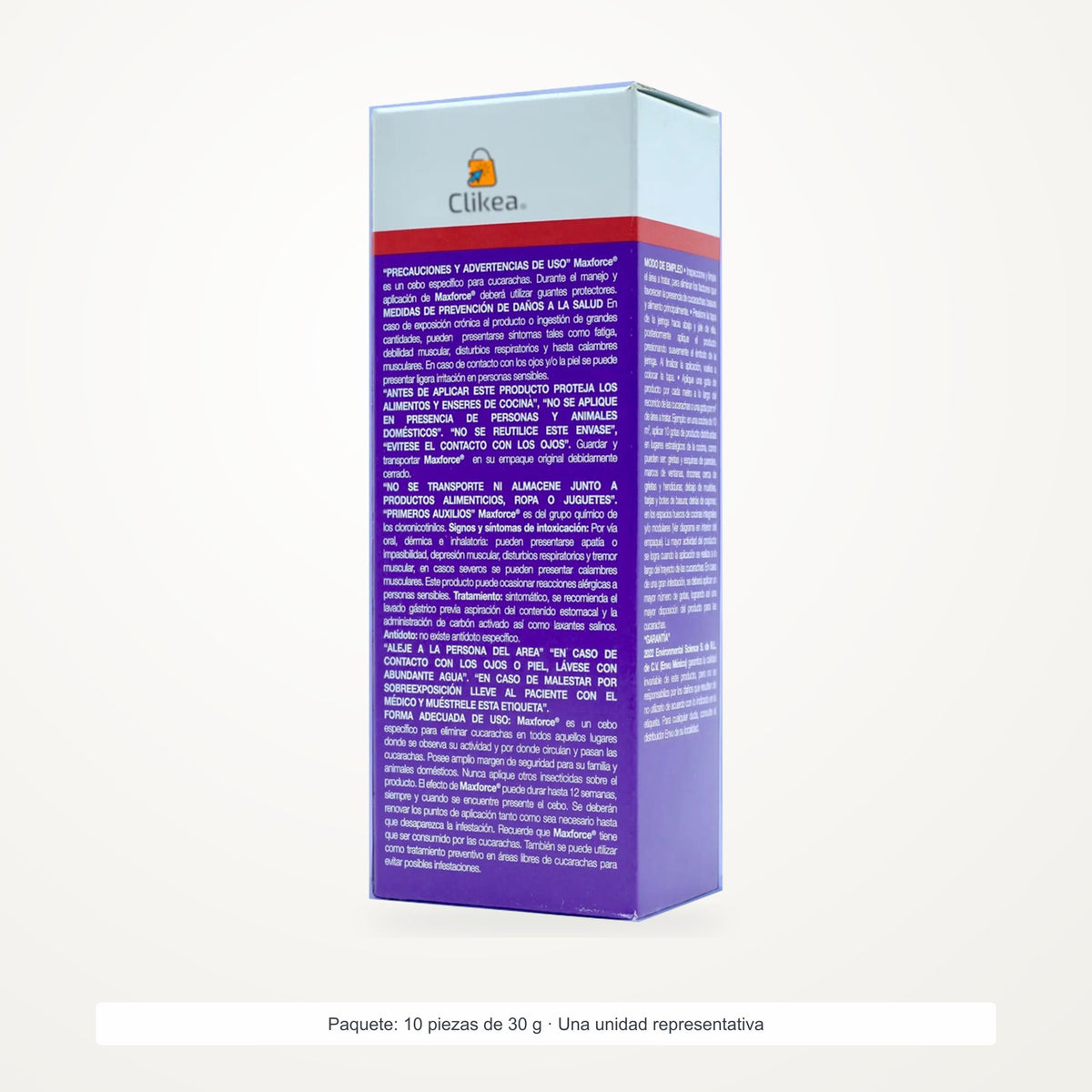 Maxforce Gel Envu 30 g — reverso completo de una unidad representativa del paquete de 10, contexto continuo