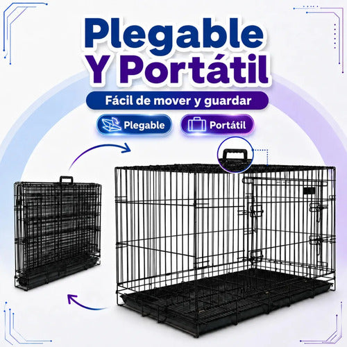 Jaula Metálica Plegable Fancy Pets Para Perro 1 M 42 In 2 Puertas Para Perros De 33 A 41 Kg Base Metálica Removible, Bandeja Plástica Extraíble Y Agarradera