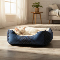 Cama Dmc Cozy Pet Extra Comfort Para Mascotas Con Estampado Azul Marino Azul/plata