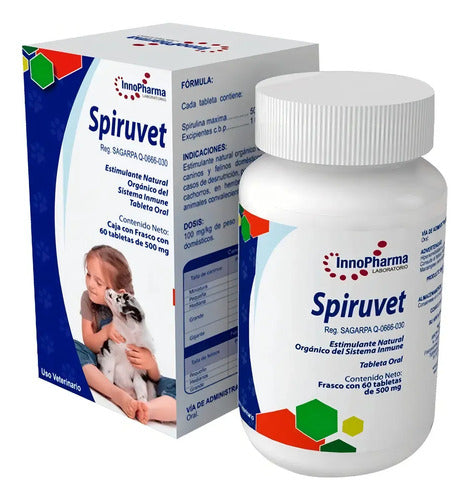 Spiruvet Inmunoestimulante Natural 60 Tabletas Spirulina 500