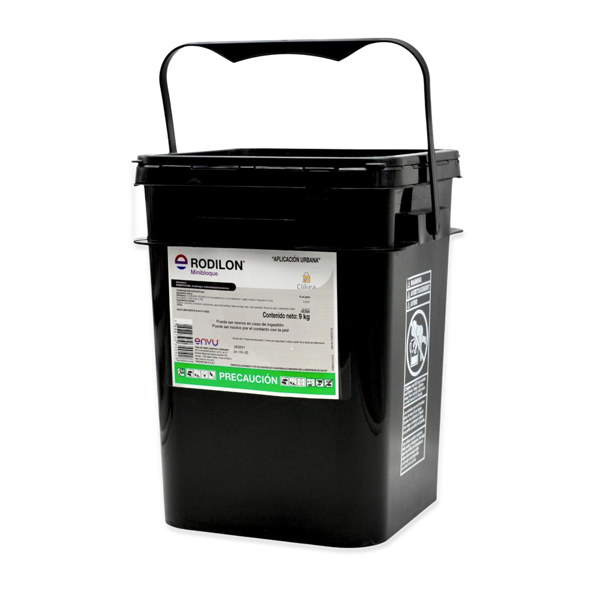 Rodilon Minibloque Envu 9 kg — cubeta completa con frontal y advertencias laterales