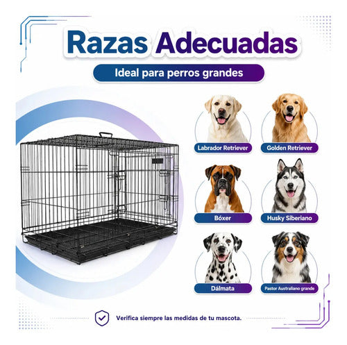 Jaula Metálica Plegable Fancy Pets Para Perro 1 M 42 In 2 Puertas Para Perros De 33 A 41 Kg Base Metálica Removible, Bandeja Plástica Extraíble Y Agarradera