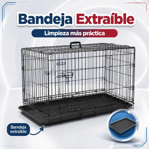 Jaula Metalica Plegable Para Mascota 48 In 2 Puertas Para Perros De 42 A 50 Kg Base Metálica Removible Bandeja Plástica Extraíble Y Agarradera Negro