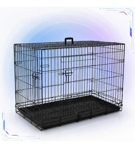 Jaula Metálica Plegable Fancy Pets Para Perro 1 M 42 In 2 Puertas Para Perros De 33 A 41 Kg Base Metálica Removible, Bandeja Plástica Extraíble Y Agarradera