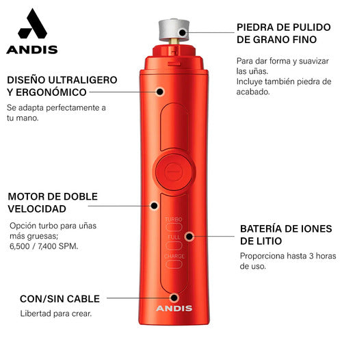 Molinillo Andis Pet Eléctrico Para Uñas De Perros Y Gatos Con Batería De Larga Duración Naranja Claro Mediano