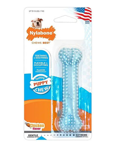 Juguete Nylabone Forma Hueso Dental Masticable Sabor Pollo · Azul