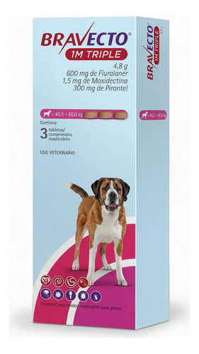 Bravecto 1M Triple 3 Tabletas para Perros 40-60 Kg